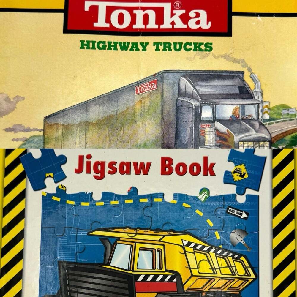 2 Books - Tonka Trucks Jigsaw Puzzle AND Scholastic Highway Trucks Hasbro Child